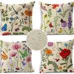 KEIROUTK Dış Mekan Yastıkları Su Geçirmez İlkbahar Yaz Yastık Kılıfları 45,7 x 45,7 cm 4'lü Set Çiçekli Çiftlik Evi Kırlent Yastıkları Dekoratif Yastık Kılıfları Dış Mekan Kanepe Kanepe Veranda