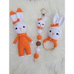 Kelebeğin Rüyası Hobi Evi Amigurumi Uyku Arkadaşı Yenidoğan Tavşan, Çıngırak Ve emzik Zinciri
