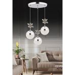 Kelebek 3'Lü Krom Sarkıt 3 Renk Modu Ledli Kristal Taşlı Modern Led Avize