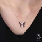 Kelebek 925 Ayar Gümüş Kolye, Beyaz Siyah - Beyaz Taş