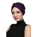 Kelebek Astarlı Mor Hazır Türban Tesettür Havuz Bonesi