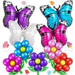 Kelebek çiçek balonları, 9 adet, dev renkli kelebek balon ve çiçek şeklinde folyo balon, kelebek temalı parti, bebek partisi için Mylar çiçek balonlar