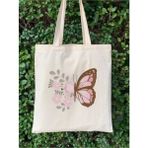 Kelebek Çiçek Tasarım Y2k Retro Ham Bez Tote Bag Çanta, Pinterest Çanta - 10D-Krem