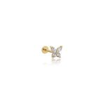Kelebek Figürlü Taşlı Altın Tragus Piercing