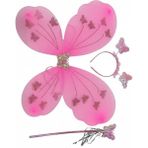 Kelebek Kanadı Taç Asa 3lü Set - Pembe