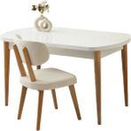 Kelebek Kaşıklıklı Beyaz Renk Naturel Ahşap Ayak Açılır 140X80 Masa (Açılımış Ölçüsü 175X80) - 140 X 80