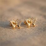 Kelebek Taş Detaylı Çelik Küpe - 14K Altın Kaplama - 9 mm