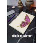 Kelebek Tasarım Ahşap Kapaklı Günlük Planlayıcı - Tarihsiz Ajanda - Süresiz Planlama Defteri - A5
