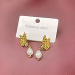 Kelebek Ve İnci Tasarım Gold Renk 316l Antialerjik Çelik Kadın Küpe Zarif Ve Göz Alıcı Detaylar
