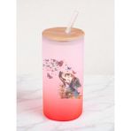 Kelebekli Köpek Baskılı 600 ml Cam Matara- Su Matarası, Suluk Matara, Cam Pipetli Matara