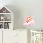 Kelebekli Pembe Bulut Üzerinde Uyuyan Pembe Yeleli Sevimli Aslan Yavrusu Duvar Çıkartması