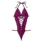 KELITCH Kadınlar için seksi iç çamaşırı seti dantel Babydoll Body sütyen ve pantolon seti, jartiyer kemerli, Lila 4001p, XL