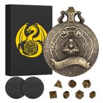 Keller & Weber Mini DND Zar Seti Steampunk Rogue Cep Saati Kabuk Kılıfı, 7 adet Çok Yüzlü Metal D&D Zar Seti, Oyuncu için Hediye Kutusu ile D&D Hediyeleri, Rol Yapma Masa Oyunları Aksesuarları, Bronz