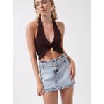 Kemer Detay Denim Mini Etek - Açık Mavi - 36