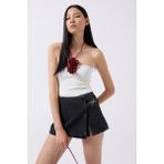 Kemer Detay Denim Şort Siyah Etek - 40