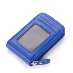 Kemer Dünyası Unisex 11 Bölmeli Siyah Fermuarlı Deri Kredi Kartlık Cüzdan (Blue)