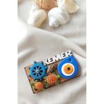 Kemer Yazılı Nazar Çapa Kaplumbağa Deniz Kabuğu Ahşap Mıknatıslı Magnet Buzdolabı Süsü