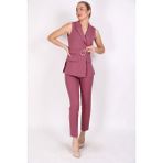 Kemerli Klasik Yelek & Boru Paça Pantolon Takım-Rose - 8 Drop (Uzun-Dar Kalıp) - 42