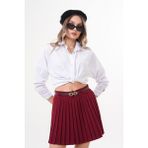 Kemerli Pileli Bordo Mini Etek - KED1001 - 38