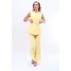Kemerli Yelek & Bol Paça Pantolon Takım-Sarı - 8 Drop (Uzun-Dar Kalıp) - 42