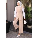 Kemerli Yelek Pantolon Takım Bej 19250 - 52
