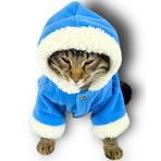 Kemique Mavi Furry Kapşonlu Sweatshirt Ceket Kedi Kıyafeti