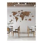 Kemson World Map 2D Ahşap Dünya Haritası Duvar Dekoru