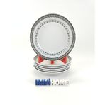 Kenarları Siyah Işleme Desenli 20 cm Çukur Yemek Tabağı 6 Lı