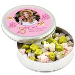 Kendi Fotoğrafınızla Kadınlar Günü Hediyesi Çifte Kavrulmuş Lokum (Metal Yuvarlak Kutu) 300g Model 2