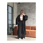 kendii modamm Kadın Salaş Kırışık Dokulu Uzun Kimono Ceket Pantolon Takım – Mevsimlik Oversize Rahat Takım