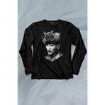 Kendim Seçtim Atatürk Çanakkale Silüet Tipografi Mustafa Kemal Cumhuriyet Uzun Kollu Tişört Baskılı T-Shirt - 001-Siyah - 2XL