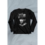 Kendim Seçtim Atatürk Çanakkale Silüet Tipografi Mustafa Kemal Cumhuriyet Uzun Kollu Tişört Baskılı T-Shirt - 001-Siyah - XL