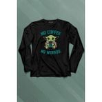 Kendim Seçtim Baby Yoda No Starbucks Coffee No Workee Star Wars Mandalorian Uzun Kollu Tişört Baskılı T-Shirt - 001-Siyah - 2XL