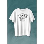 Kendim Seçtim Baby Yoda Star Wars Mandalorian Silüeti Baskılı Tişört T-Shirt - Siyah