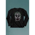 Kendim Seçtim Batman Joker Typograpyh Tipografik Silüet Uzun Kollu Tişört Baskılı T-Shirt - 001-Siyah - XS