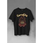 Kendim Seçtim Camping Fire Kamp Ateşi Outdoor Travel Gezgin Baskılı Tişört T-Shirt - Siyah - XS
