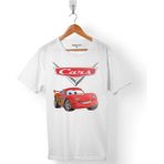 Kendim Seçtim Cars Şimşek Mcqeen Arabalar Logo Erkek Tişört - Beyaz - Renkli - XS
