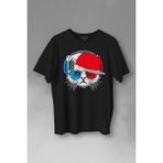 Kendim Seçtim Cat Glasses Gözlüklü Bordo Mavi Spor Trabzon Kedi Baskılı T-Shirt - Siyah - 2XL