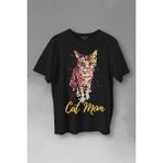 Kendim Seçtim Cat Mom Kedi Mother Annesi Sevimli Masum Rengarenk Kedi Çizim Silüeti Baskılı Tişört T-Shirt - 2XL - Siyah