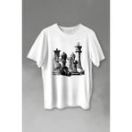 Kendim Seçtim Chess Satranç Taşları Fil At Kale Vezir Santranç Baskılı Tişört T-Shirt Beyaz - XL - 63A-Beyaz