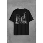 Kendim Seçtim Chess Satranç Taşları Fil At Kale Vezir Santranç Sırt Ön Baskılı Oversize Tişört T-Shirt - Siyah - XL