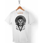 Kendim Seçtim Creepy Skull Wearıng Helmet Kuru Kafa Cafe Racer Erkek Tişört - XS - Beyaz