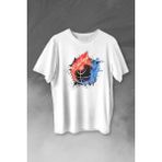Kendim Seçtim Fire Meteor Basketball Ateş Topu Baskılı Tişört T-Shirt Beyaz - 63A-Beyaz