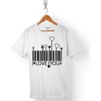 Kendim Seçtim I Love You Kalp Barkod Barcode Beyaz Erkek Tişört