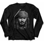 Kendim Seçtim Johnny Depp Jack Sparrow Karayip Korsanları Uzun Kollu Tişört - Siyah