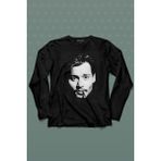 Kendim Seçtim Johnny Depp Sigara Karayip Korsanları Slüet Uzun Kollu Tişört Baskılı T-Shirt - 001-Siyah - XL
