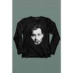 Kendim Seçtim Johnny Depp Sigara Karayip Korsanları Slüet Uzun Kollu Tişört Baskılı T-Shirt - 001-Siyah