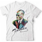 Kendim Seçtim Karizma Gözlüklü Gazi Mustafa Kemal Atatürk Portresi Baskılı Çocuk Tişört - Beyaz - 11 - 12 Yaş