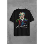 Kendim Seçtim Karizma Gözlüklü Gazi Mustafa Kemal Atatürk Portresi Sırt Ön Baskılı Oversize Tişört T-Shirt - Siyah - 2XL