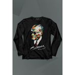 Kendim Seçtim Karizma Gözlüklü Gazi Mustafa Kemal Atatürk Portresi Uzun Kollu Tişört Baskılı T-Shirt - 001-Siyah